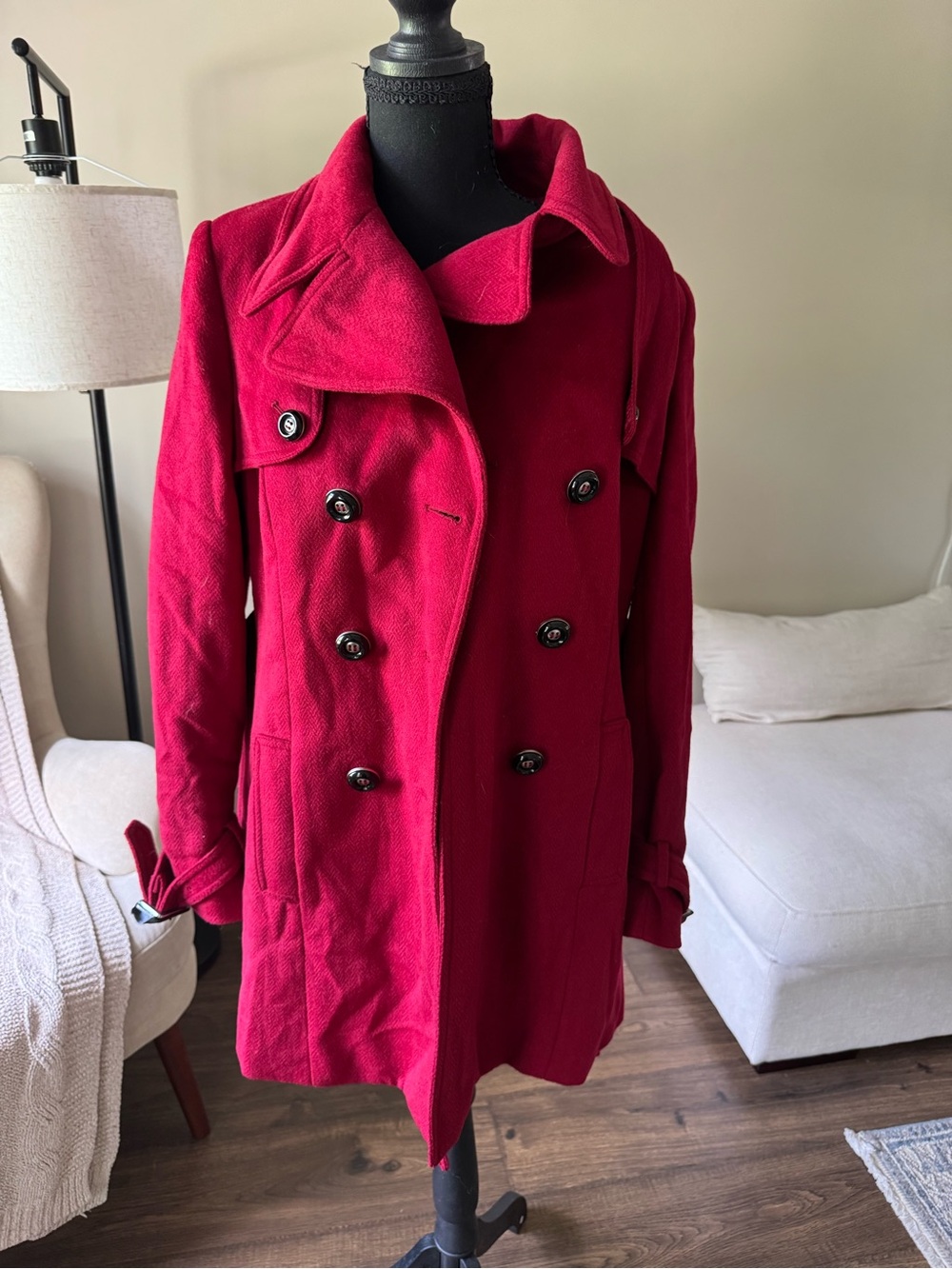 The Limited Women's Bright Red Double-Breasted Peacoat